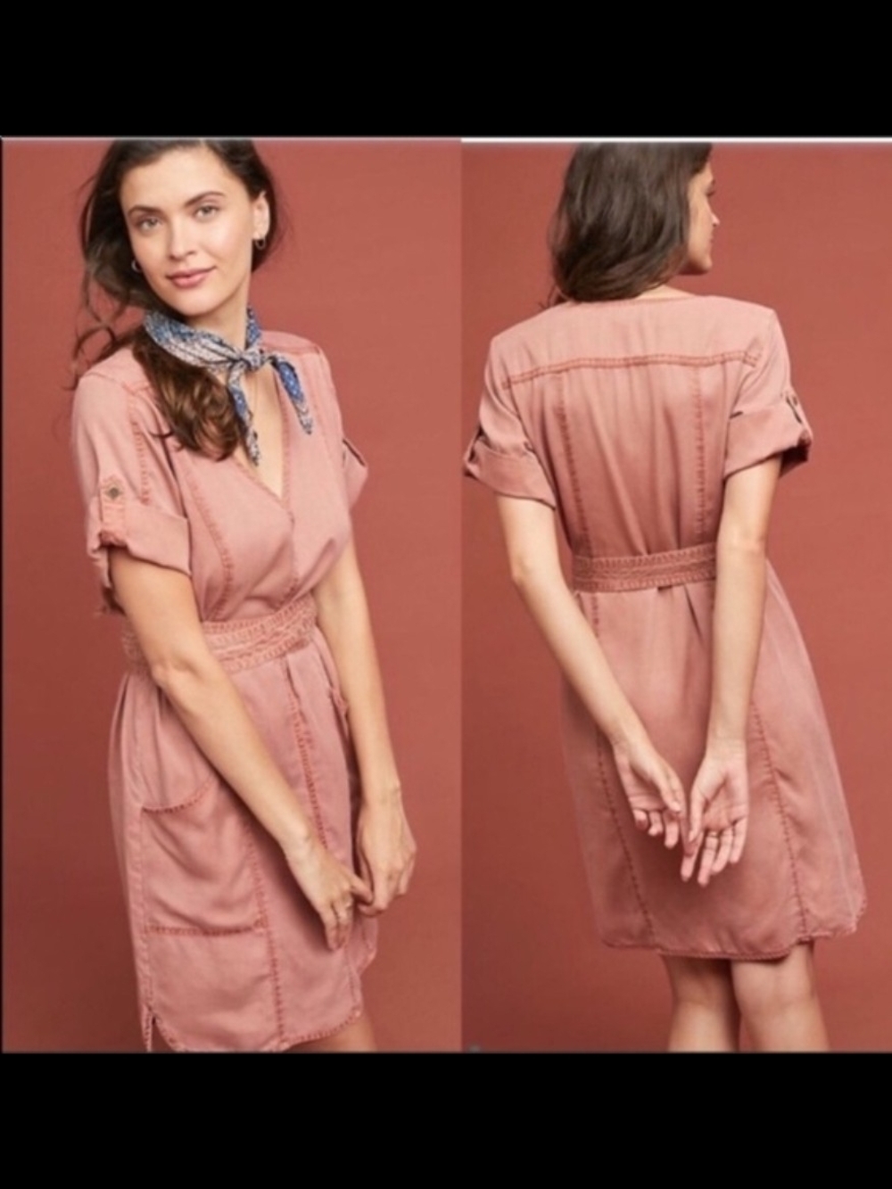 Anthropologie Dusty Rose V-Neck Short Sleeve Mini Dress